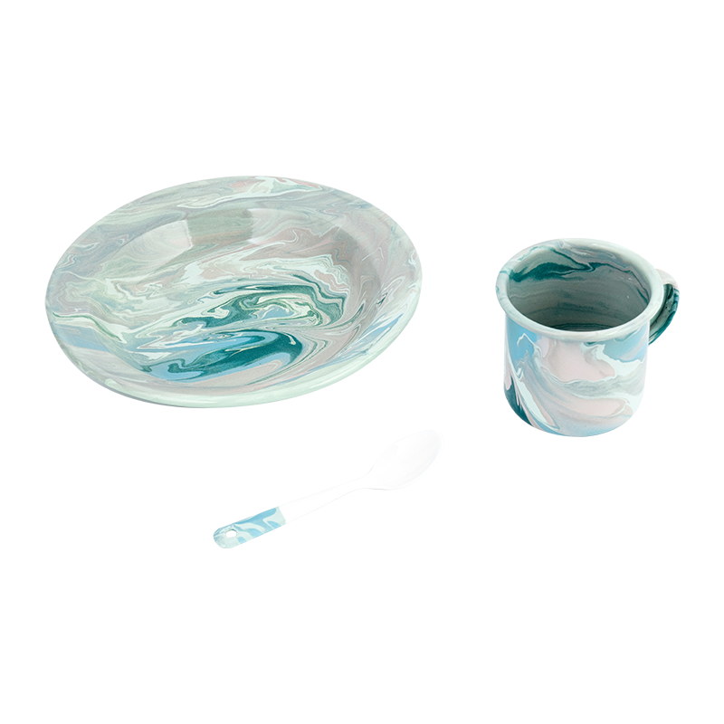 Set de tetera de esmalte floral europeo